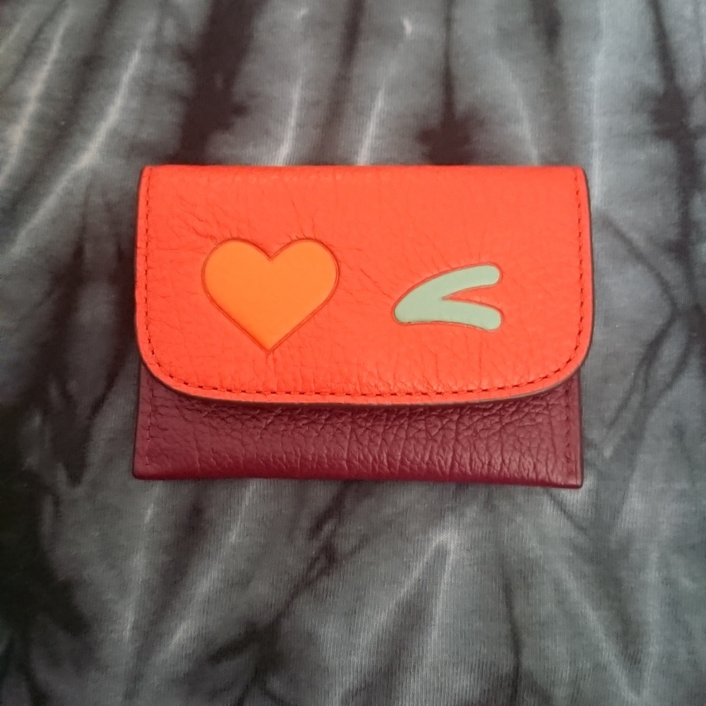 Coach Leather Coin Case Heart Wink Emoji